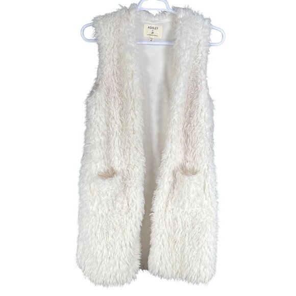 Ashley By 26 International Womens M Fuzzy Faux Fur Long Vest Teddy Cardigan Boho - Picture 4 of 12